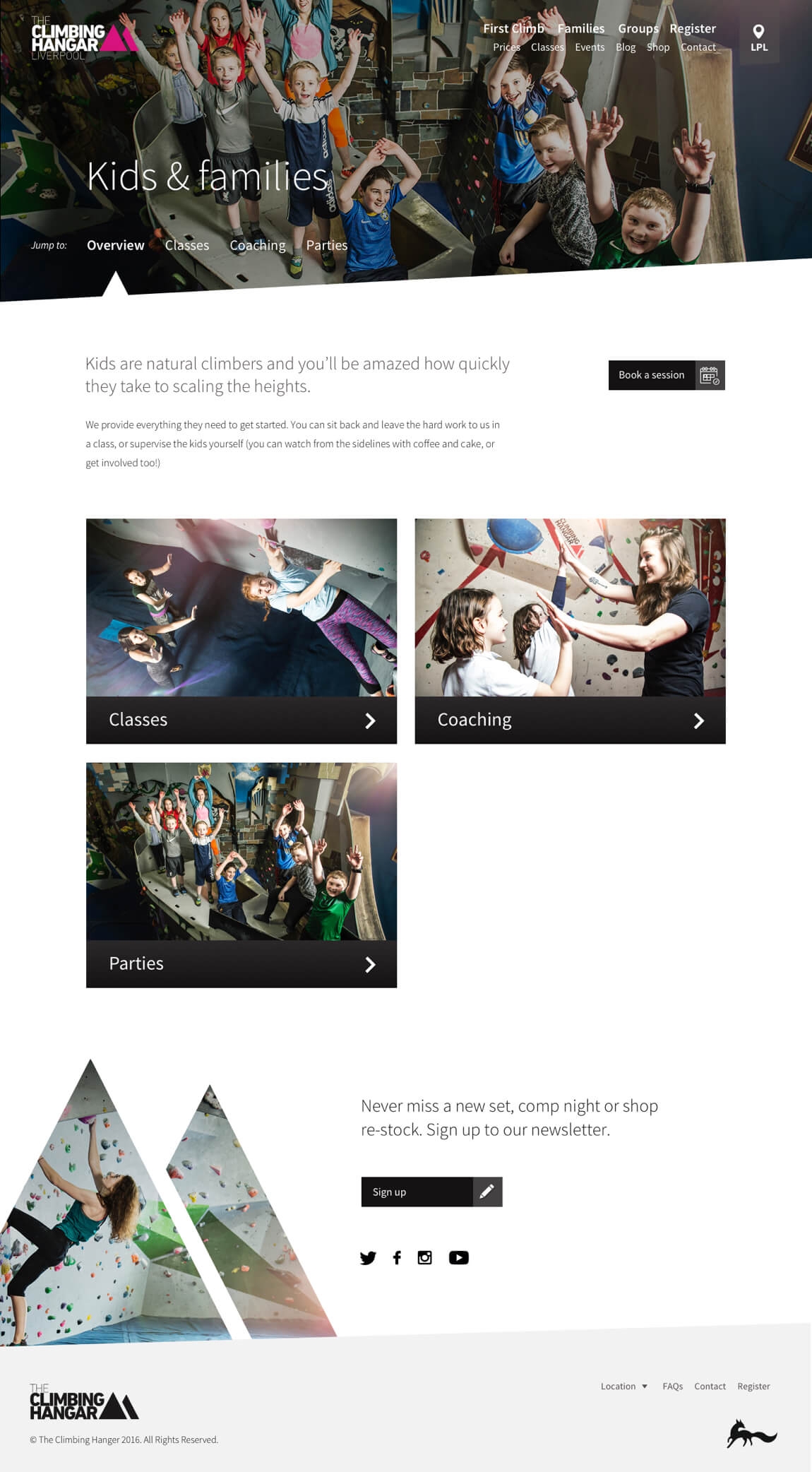 Custom website design for The Climbing Hangar