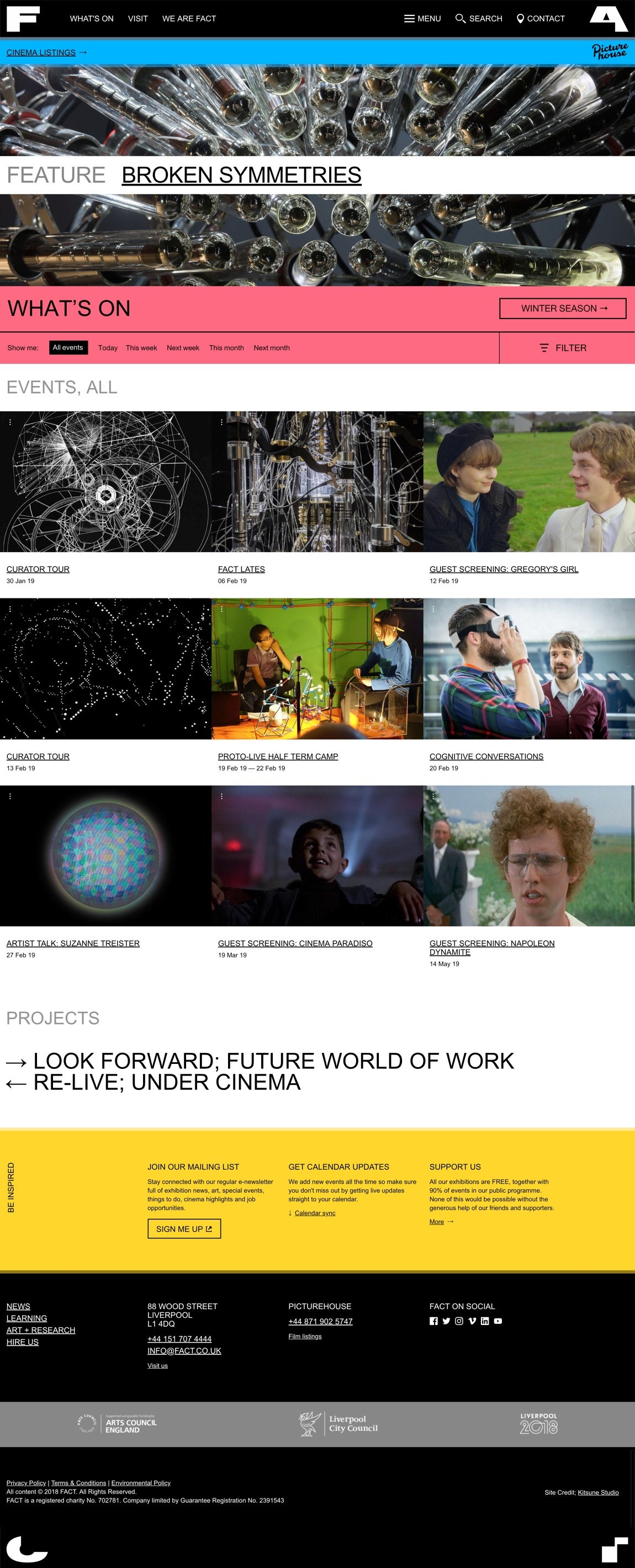 FACT Liverpool - What's on page designed by Kitsune Studio
