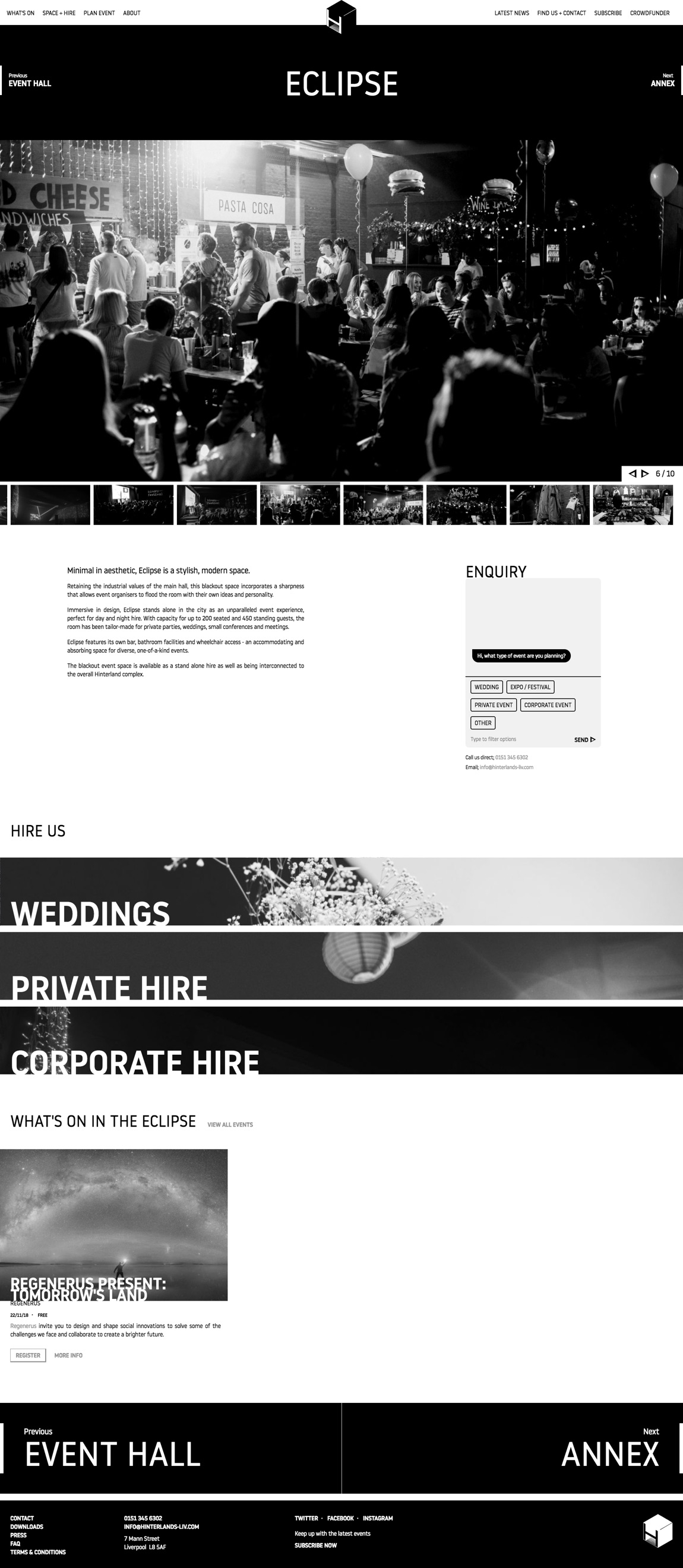 Website design of the Eclipse space page at Hinterlands