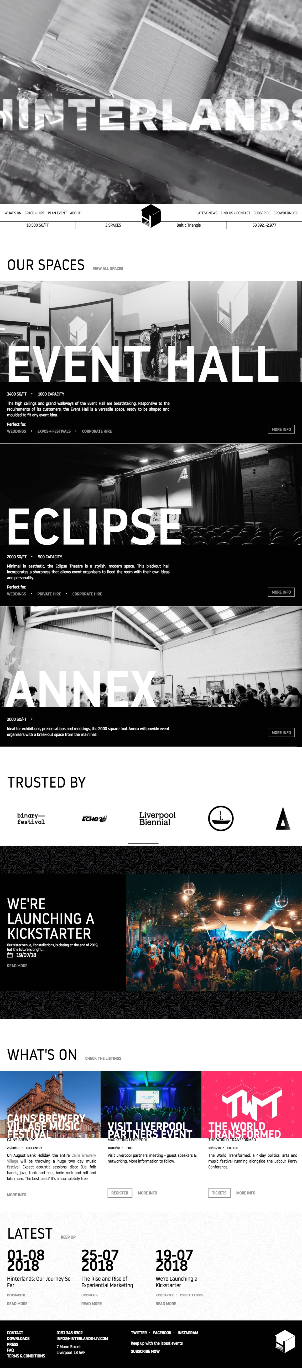 Website design of the Hinterlands-liv.com homepage