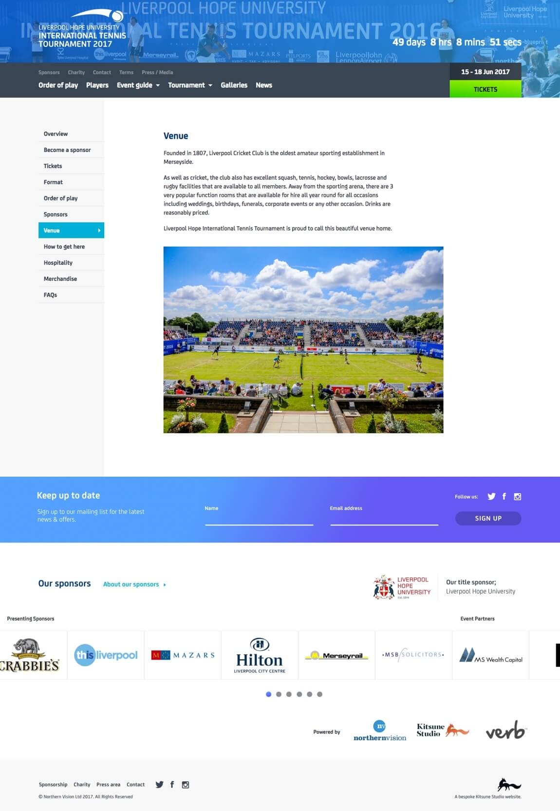 Internal 'Venue' page for Liverpool Hope International Tennis Tournament