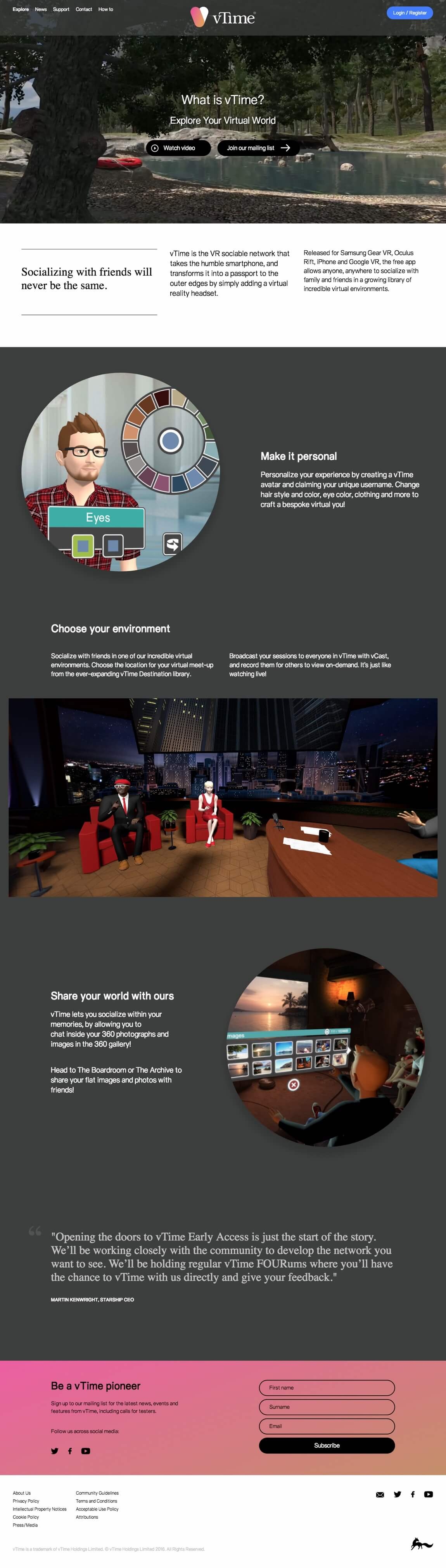 Sub page, 'Explore vTime' design