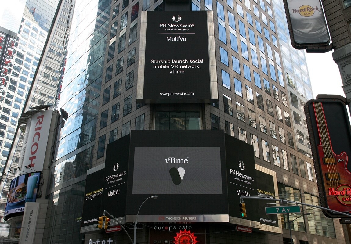 vTime's launch showcased in New York's Time Square